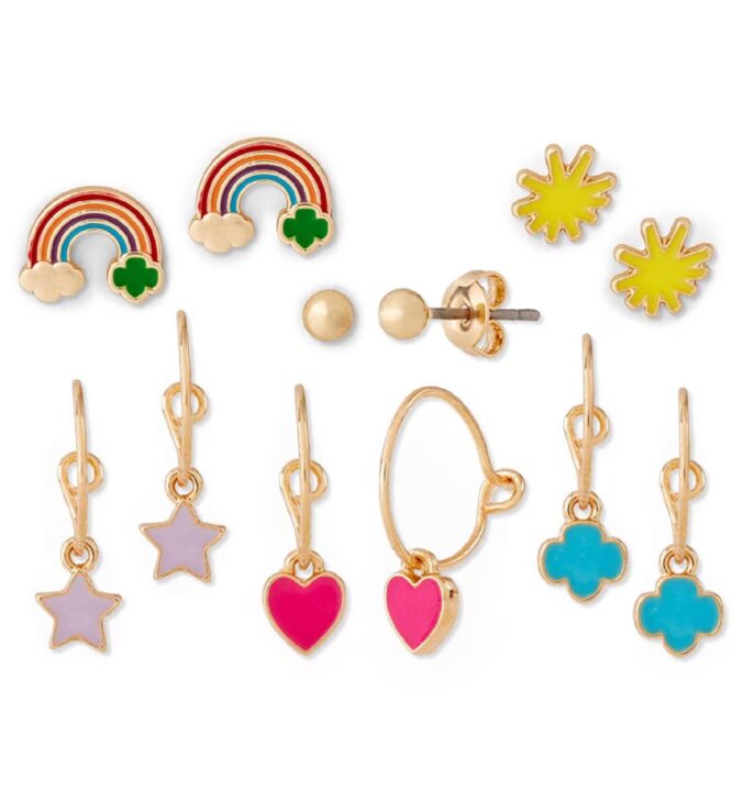 Stud and Charm Hoop Earring 6 Pack Set