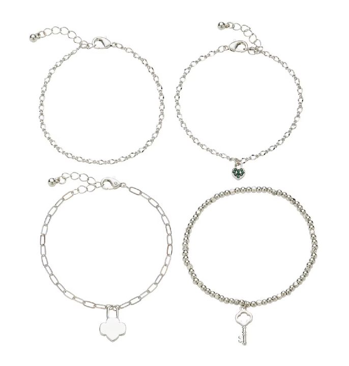 Trefoil Lock & Key Charm Bracelet Set