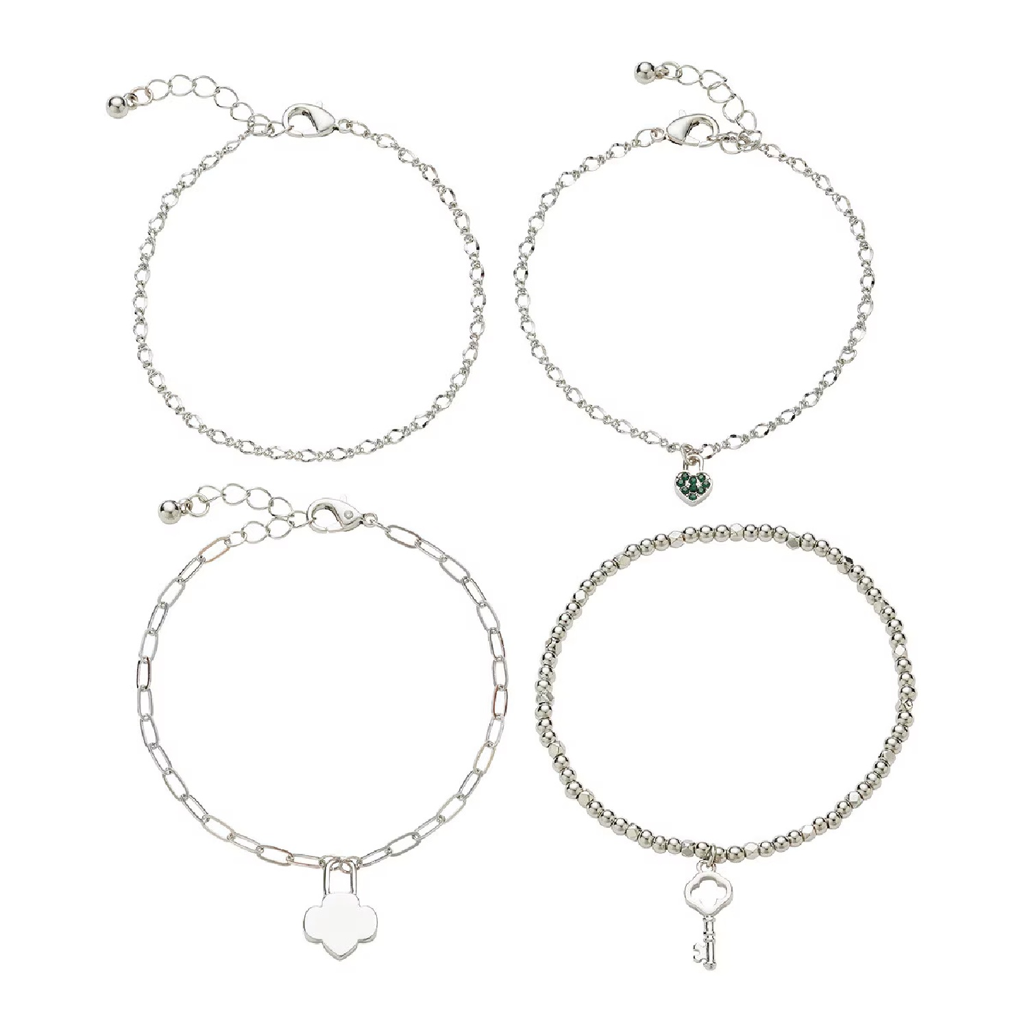 Trefoil Lock & Key Charm Bracelet Set