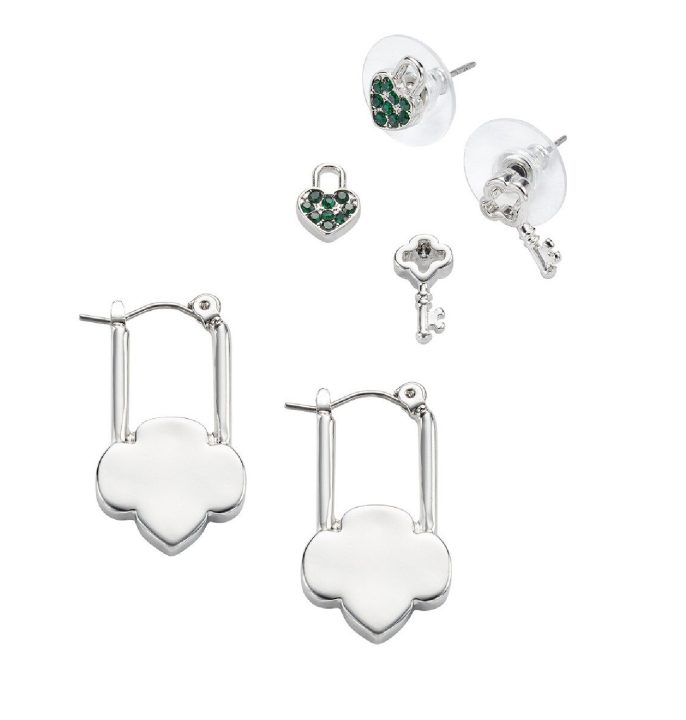 Trefoil Lock & Key Charm Earring Set
