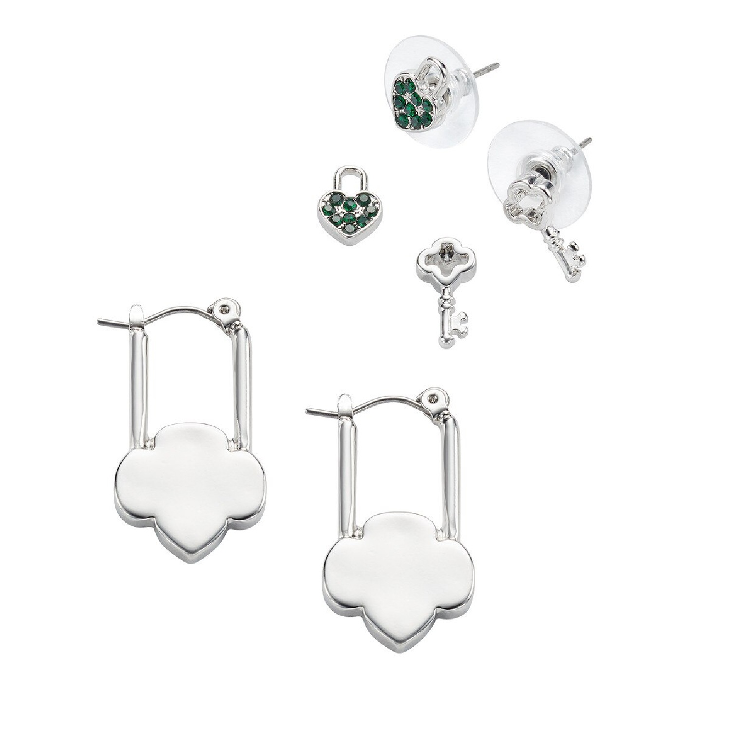 Trefoil Lock & Key Charm Earring Set